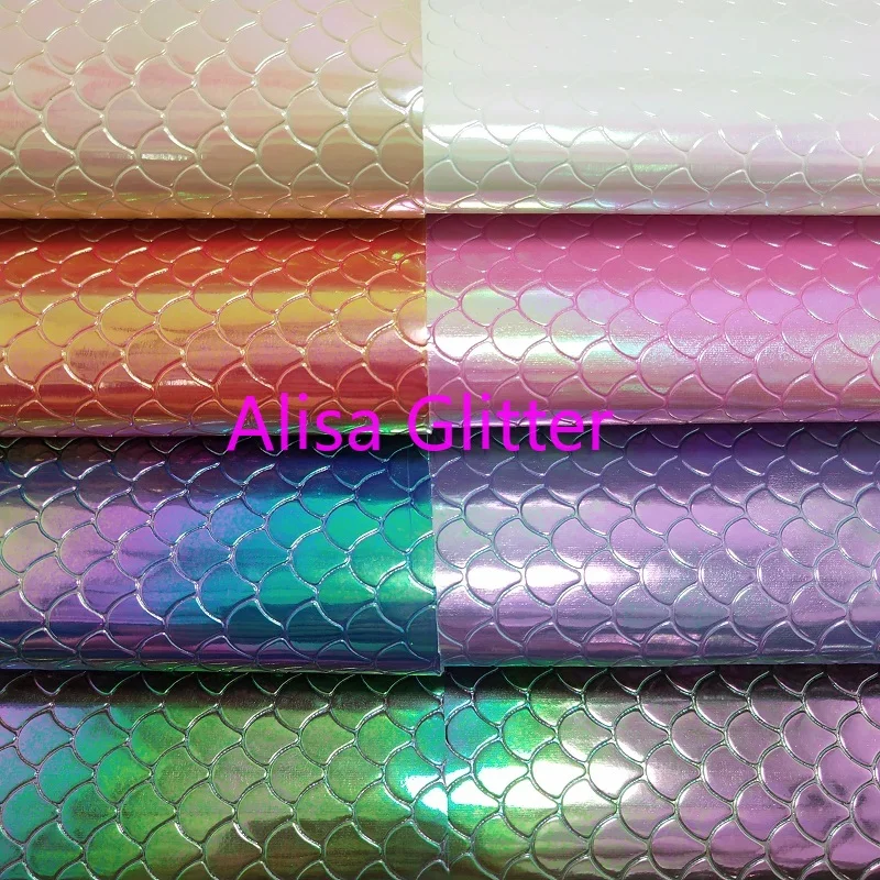 

1PCS A4 SIZE 21X29cm Alisa Rainbow Mermaid Grain Fish Scales Vinyl For Bows,Leather Fabric for Bow DIY J95