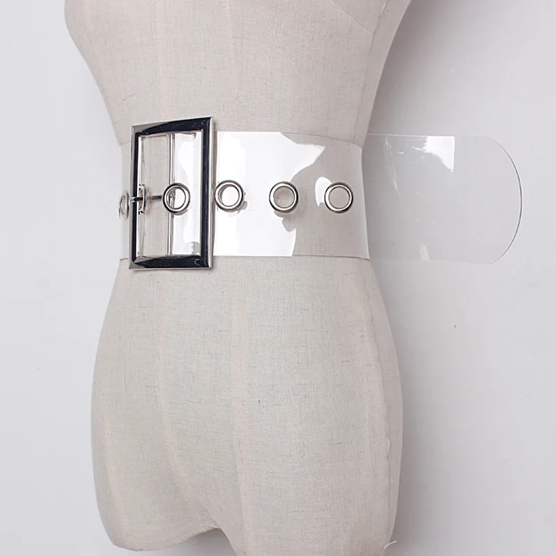 Модный уличный популярный Повседневный Женский широкий кожаный ремень с большой металлической пряжкой из ПВХ прозрачного материала женские ремни