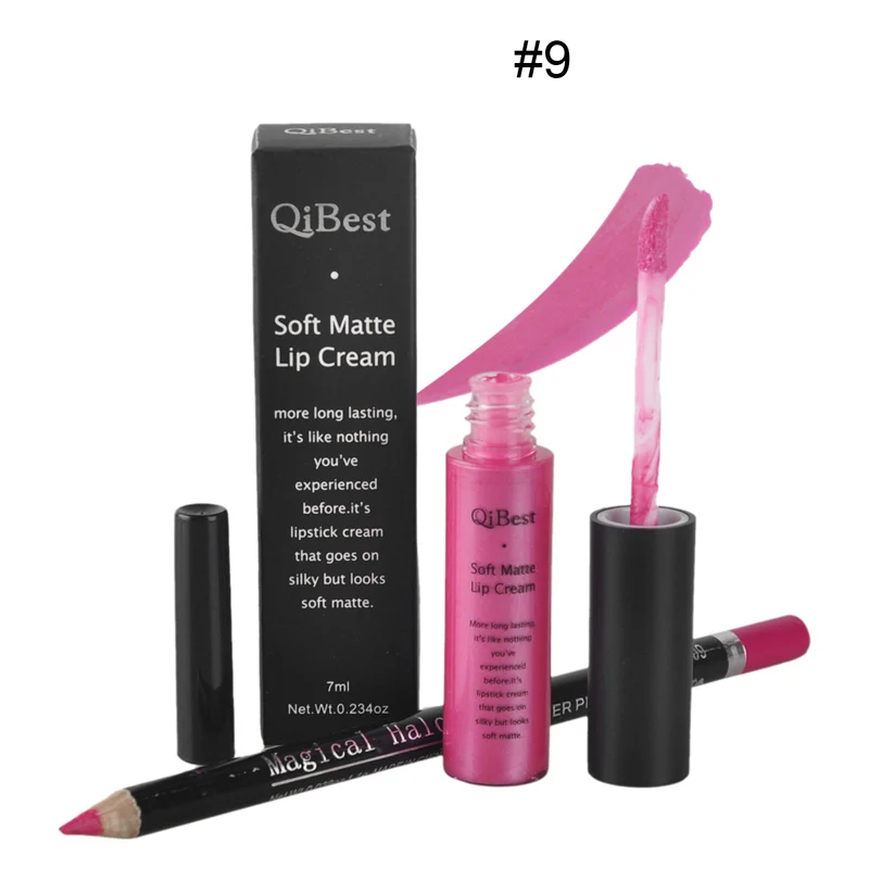 1 комплект, набор для макияжа, 1 цвет, блеск для губ+ 1 цветной карандаш Qibest, 16 комплектов,, бренд Qibest, высокое качество, quilty - Цвет: 9