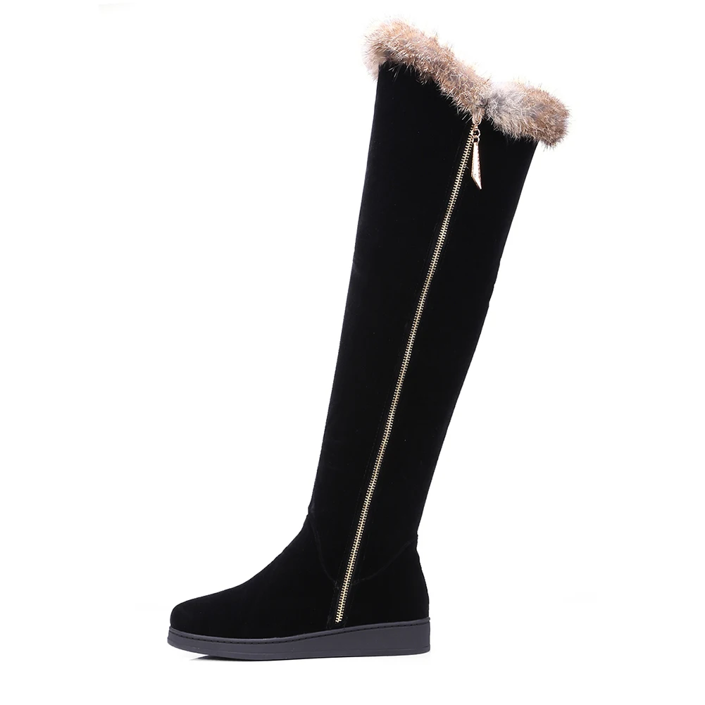 Thick Black Hiver Cm Doratasia Femmes Compensées Bottes Faible 3 Genou Automne 34 Populaire Fur Le 43 En Fausse Fourrure Fur Sur Décoration Thin black 4wx4BZnU