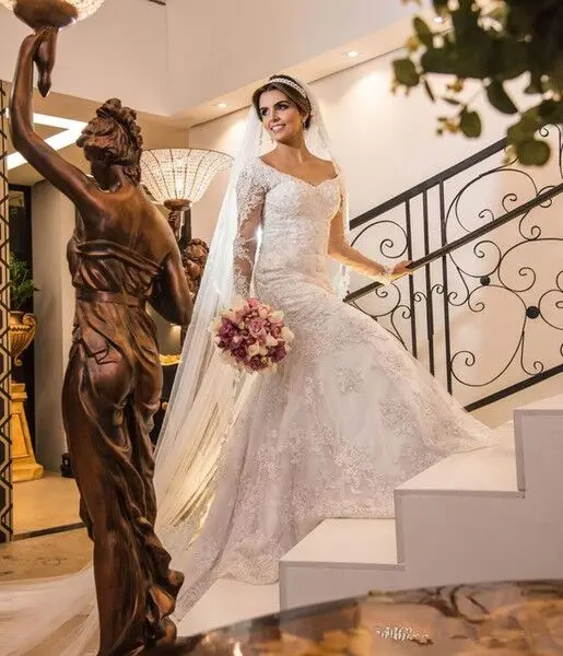 Женское свадебное платье с длинными рукавами Ryanth Vestido De Noiva винтажное Прозрачное