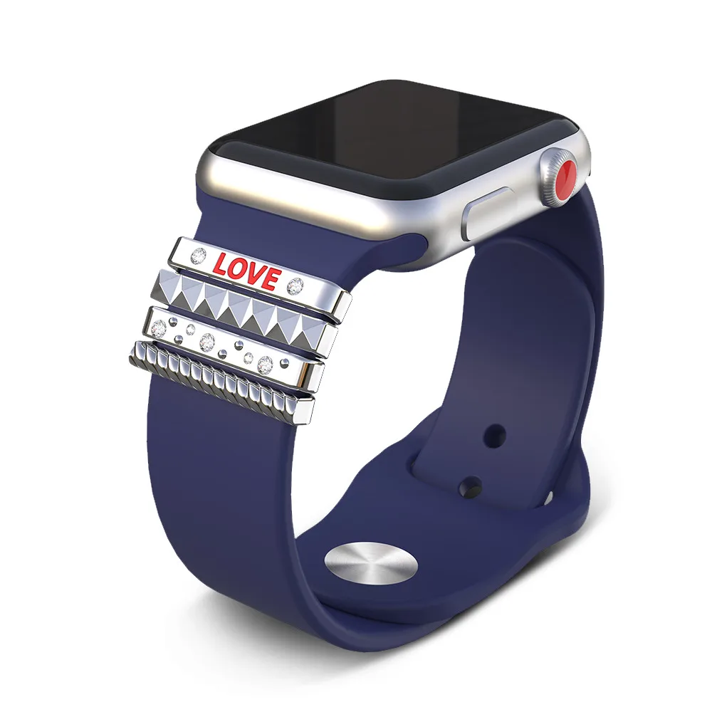 Popular Strap Ornament for Apple Watch Band 38mm Original Silicone Strap Stainless Steel Decorative Ring with LOVE as a Gift (16)