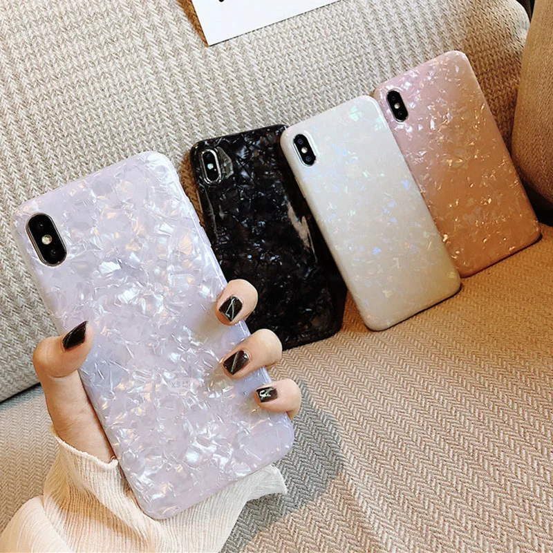 

Oloey Glossy Marble Case For Iphone 6 7 8 Plus X Xs Max Xr Bling Conch Shell Epoxy Silicone Glitter Soft Tpu Cover For Iphone 7
