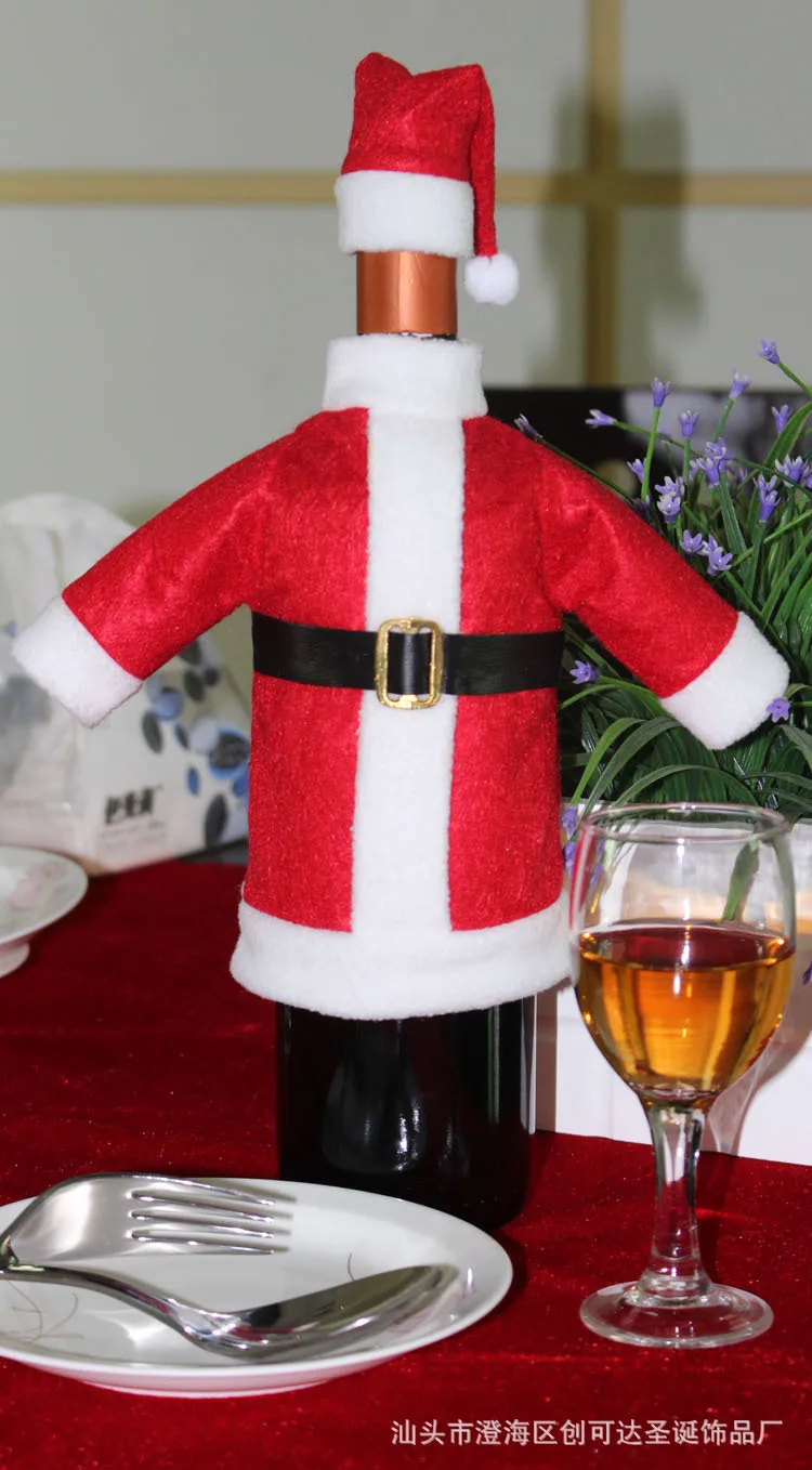 2 шт./компл. Санта Клаус одежда шляпа красное вино мягкое Рождественское украшение для бутылки на Рождество домашний декор, винная бутылка наборы с поясом