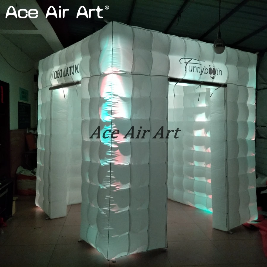  8ft L Funny led inflatable Lighting cubepop up funny photo Booth with foldable door covers and free