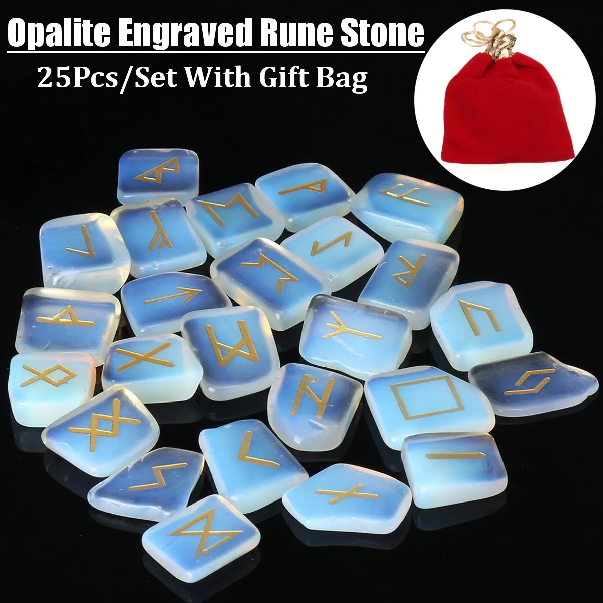 

25pcs Natural Engraved Chakra Amethyst Rune Stones Set Gemstones Craft Feng Shui Decoration Set with Velvet Bag