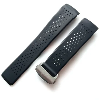 

For T-A-G WATCH 22mm 24mm Rubber Tag Watch Strap Silicone Silver Stainless Steel Fold Deployment Buckle BAND Wholesale
