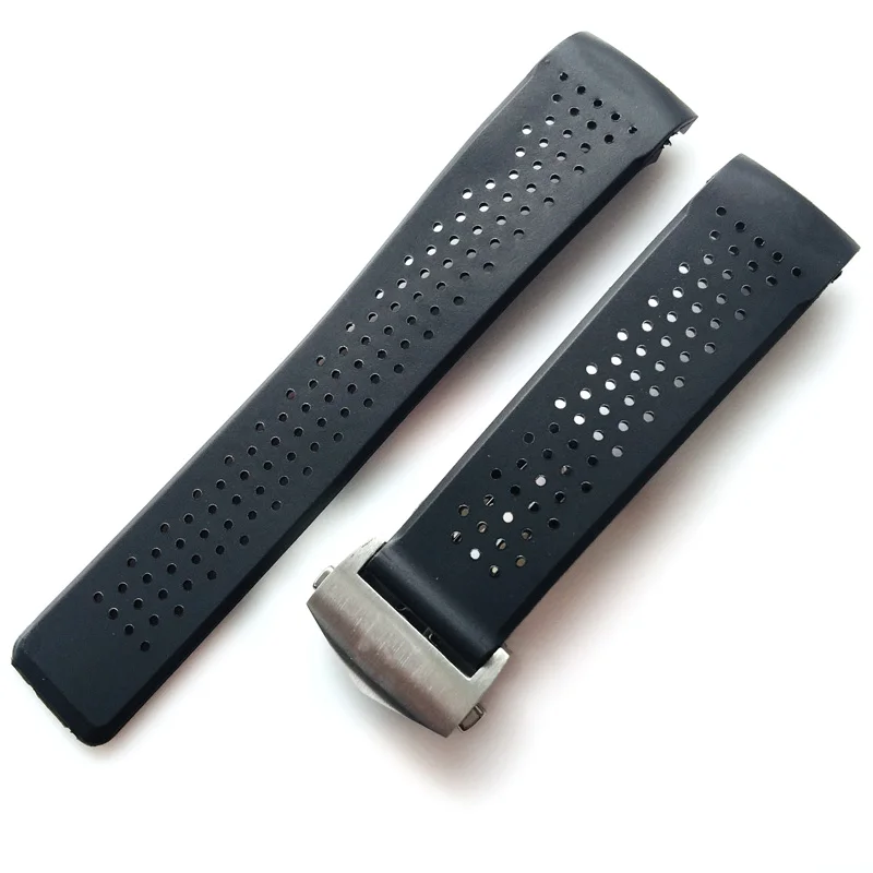 

For T-A-G WATCH 22mm 24mm Rubber Watch Strap Super-thin Silicone Silver Stainless Steel Fold Deployment Buckle BAND Wholesale