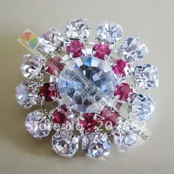 

20pcs 30mm Fuchsia Czech rhinestone button Round Metal crystal centerpieces Gold Sliver Tone Horse browbands Gament decoration
