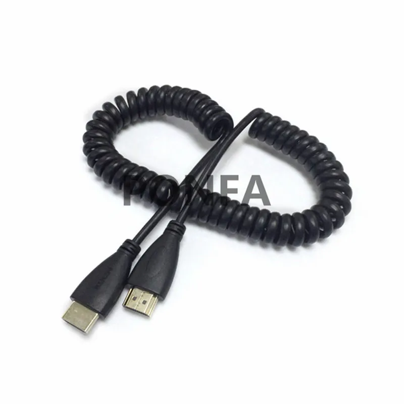HDMI Мужской к HDMI Мужской(женский)& Micro& Mini HDMI 90 градусов пружинный эластичный Завитый кабель V1.4 3D для sony Canon видеокамеры PS3