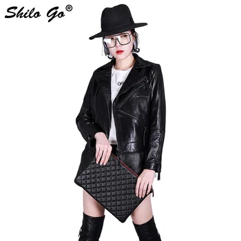 

SHILO GO Leather Jacket Womens Spring Fashion sheepskin genuine leather Coat llapel collar long sleeve Casual motorcycle jacket