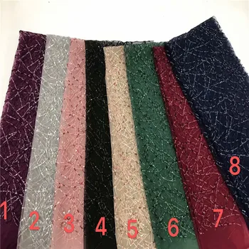 

2019 Latest French African Lace Fabric With Sequins High Quality African Tulle Lace Fabric For Wedding dress run14-43