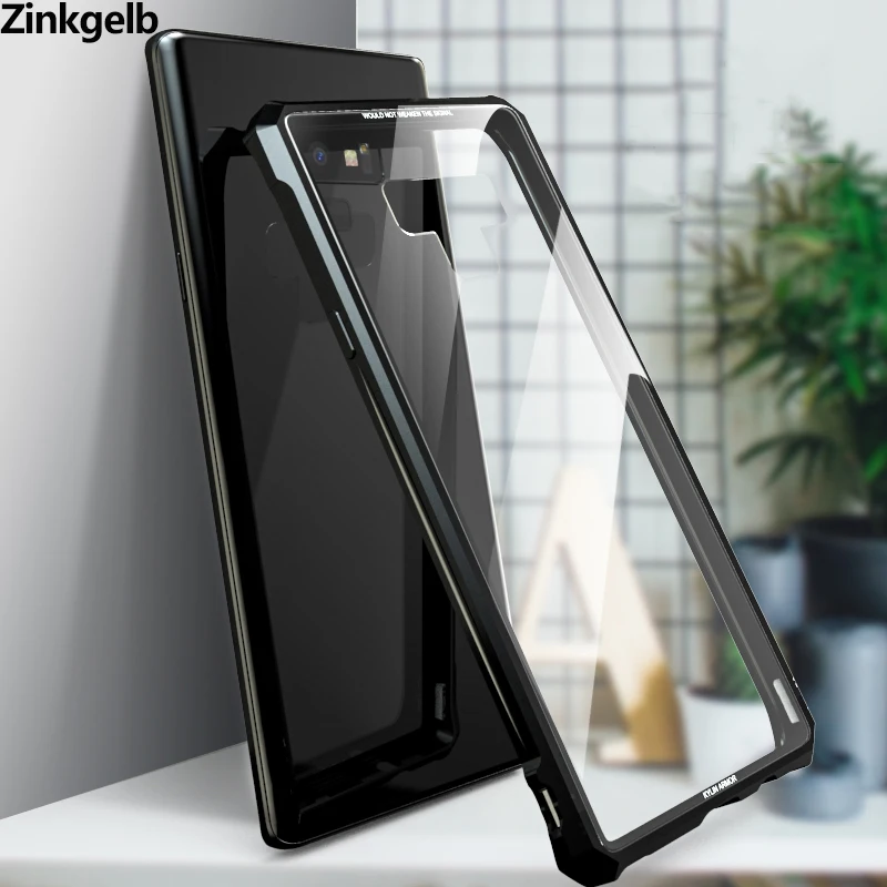 

For Samsung Note 9 Case Cover Luxury Hard Metal Frame Transparent Tempered Glass Shockproof Phone Case for Note 9 Back Cover 6.4