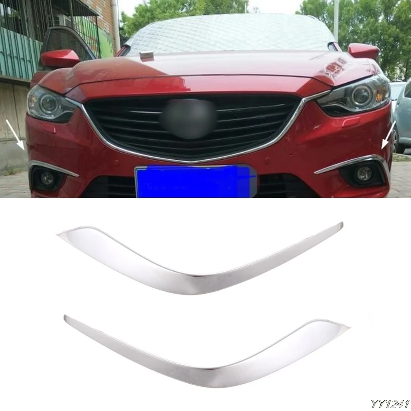 Pair ABS Chrome Front Fog Lamp Eyebrow Cover Trim For MAZDA 6 ATENZA 2013-2015