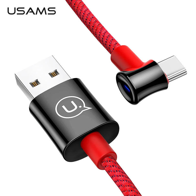 

USAMS 90 Degree Smart Power Off Type C Cable for Samsung S10 LED Indicator Fast Charging and data transmission Type C Cable AF