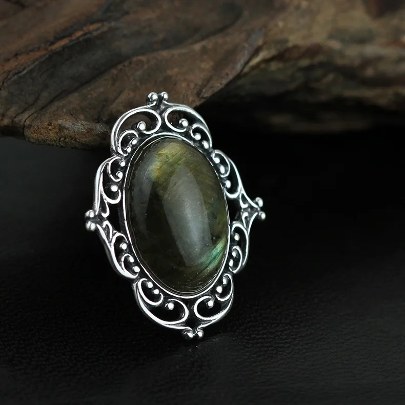 

INATURE 925 Sterling Silver Natural Labradorite Brooch Pins Vintage Jewelry Gift for Women