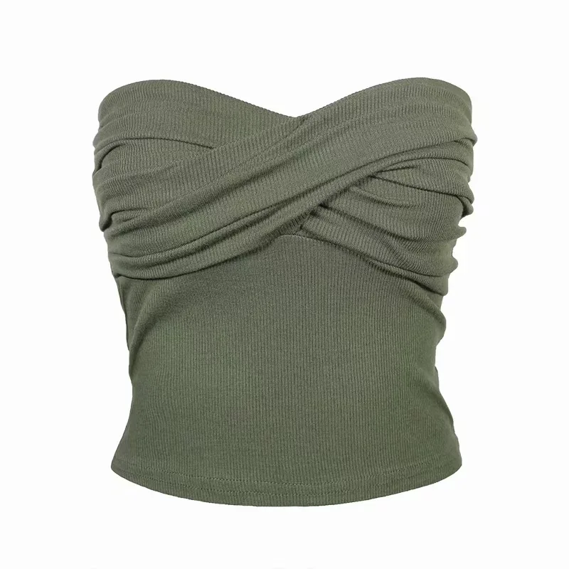 Ellacey New 2019 Summer Beach Women Tube Top Strapless Sexy Tops Ruched Bandeau Top Off Shoulder Crop Top Women Short Intimates