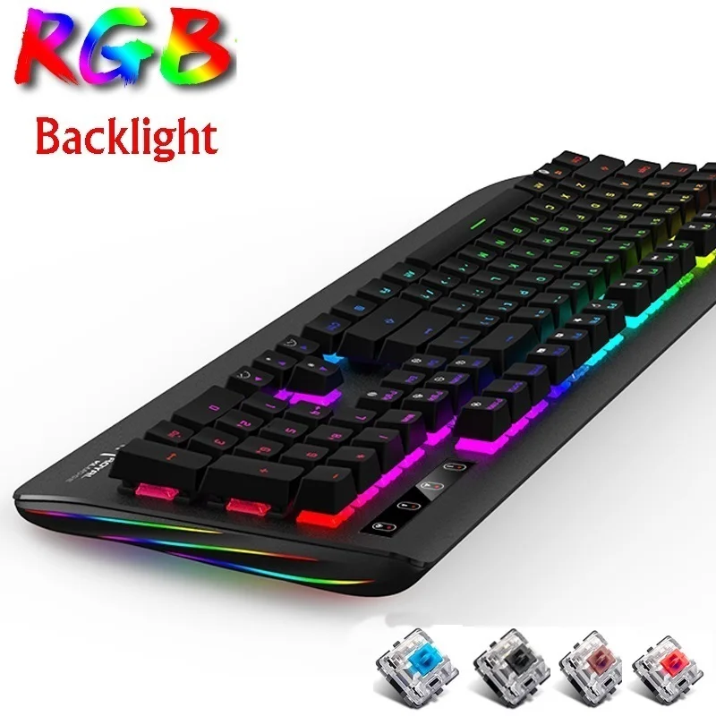 Royal Kludge Black Shodow металлическая панель RGB с подсветкой USB Проводная Механическая клавиатура, большая Подставка для рук черная, синяя, коричневая, красная ось