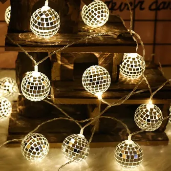 

Wedding decoration LED String Lights Moroccan Mirror Ball 10/20LED Globe Fairy String Orb Lantern Patio New Year Garden Decor #A