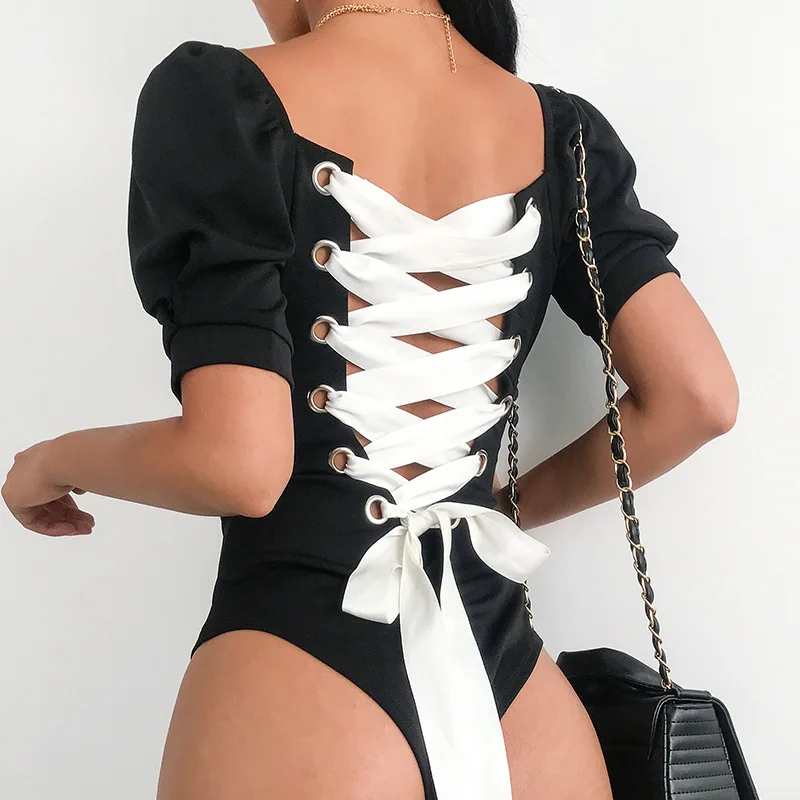 Short Bubble Sleeve Bodysuit Women Summer Black Jumpsuit Sexy Bodycon Bodysuits 2019 Streetwear Square Neck One Piece Body Femme Short Bubble Sleeve Bodysuit Women Summer Black Jumpsuit Sexy Bodycon Bodysuits 2019 Streetwear Square Neck One Piece Body Femme