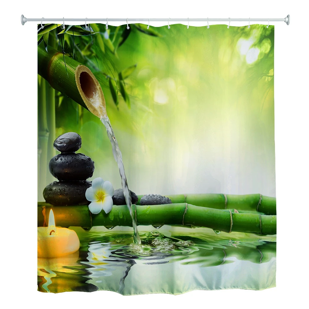 180 x 180cm Zen Water Bamboo 3D Printed Shower Curtainin Shower
