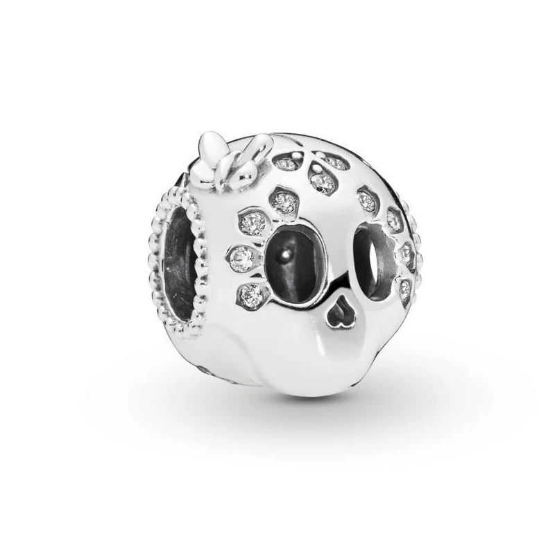 

Free Shipping 925 Sterling Silver Beads Sparkling Skull Charms Fit Original Pandora Bracelet Necklace For Women DIY Jewelry