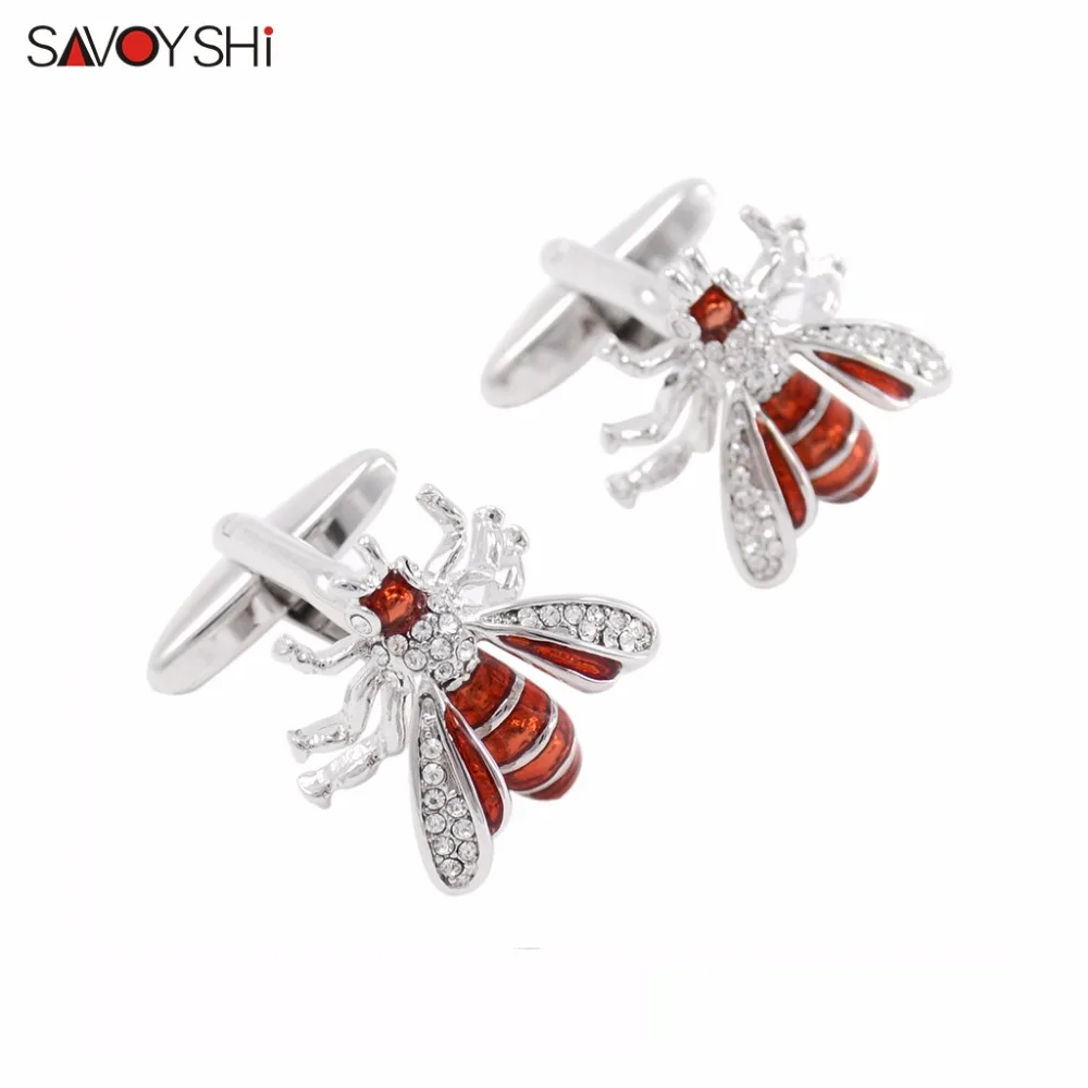 

SAVOYSHI Brand 3D Bees model Cufflinks for Mens Shirt Cuff Accessories Crystal Animal Red Enamel Cufflink Fashion Jewelry Design