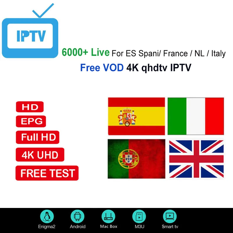 

IPTV M3u Subscription Iptv Italy UK Dutch Sweden France Poland For Android TV Box Enigma2 Smart TV 4k HD Channel