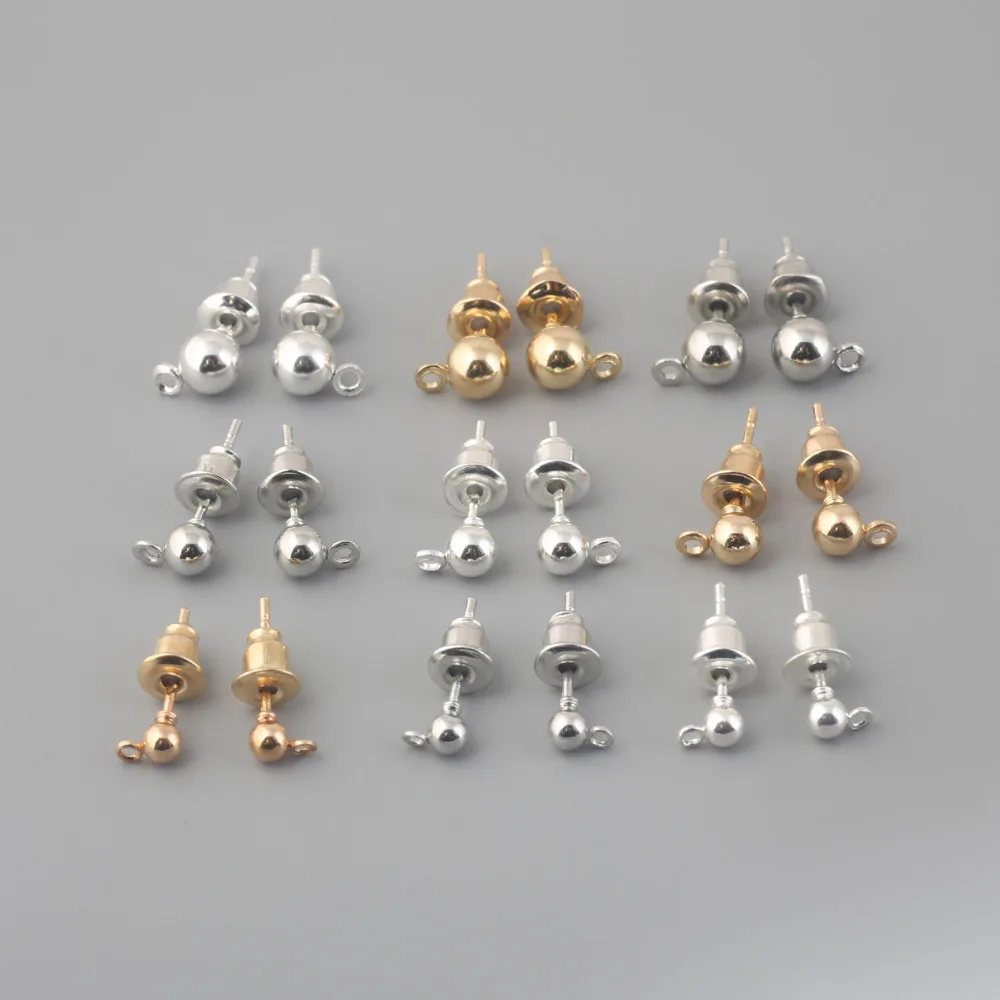 

50Sets/bag Gold Silver Rhodium Plated Metal Hanging Stud Earring Earplugs Combination Finding for DIY Jewelry Making Accessories