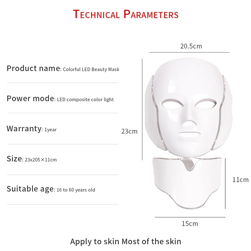 7 цветов светодиодный LED маска для лица с средства ухода за кожей Шеи омоложения кожи уход за лицом Красота анти акне терапии отбеливание ин