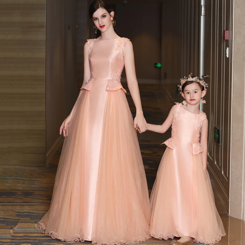 

Beading Pink Flower Girl Dress for Wedding Sequined Lace-Up Satin Tulle Kids Pageant Dress Birthday Catwalk Kids Evening Gowns