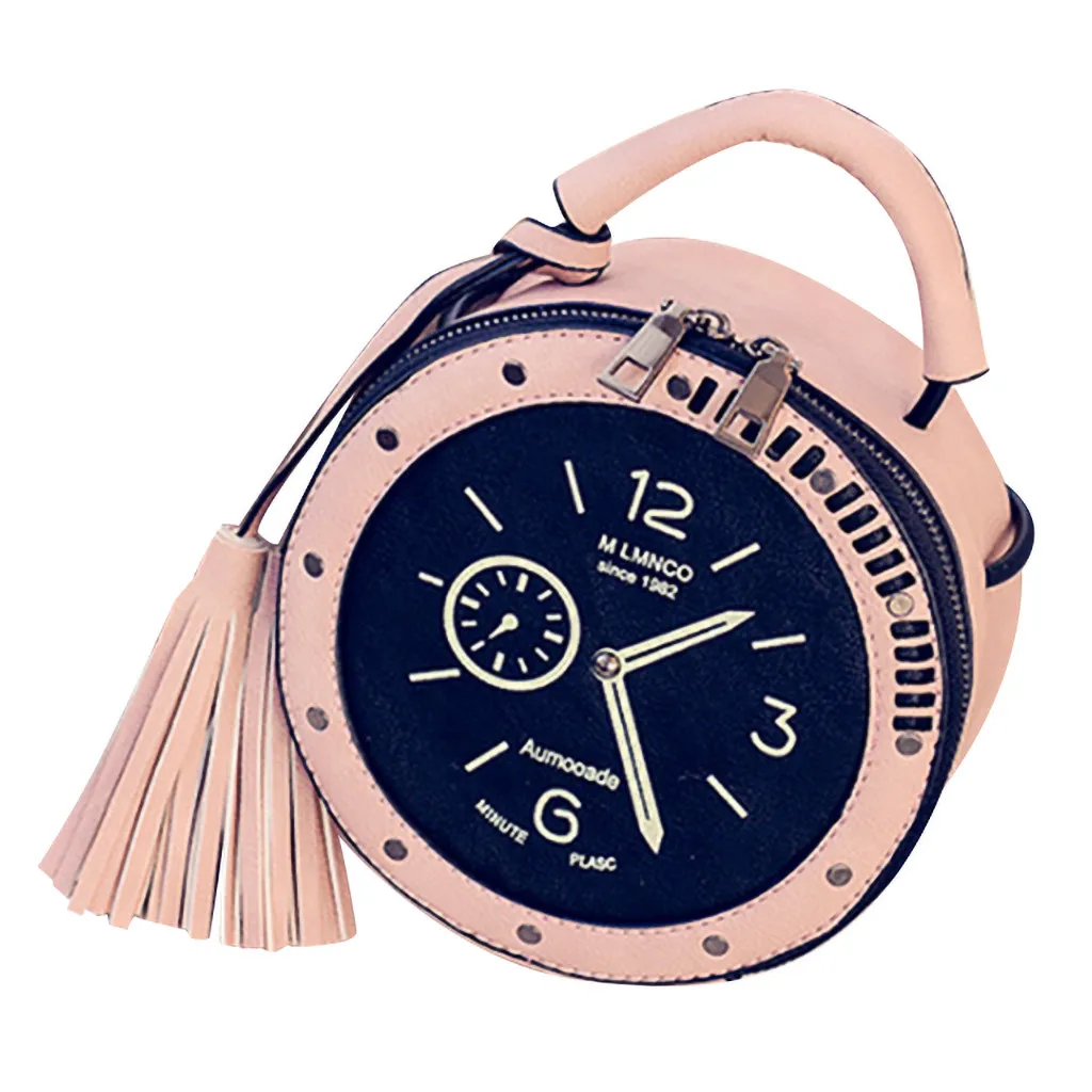 

Original Design Watch Pattern Women Circular Retro Clock Tassel Shoulder Bag Exquisite Girl Original Mobile Phone Purse Bag