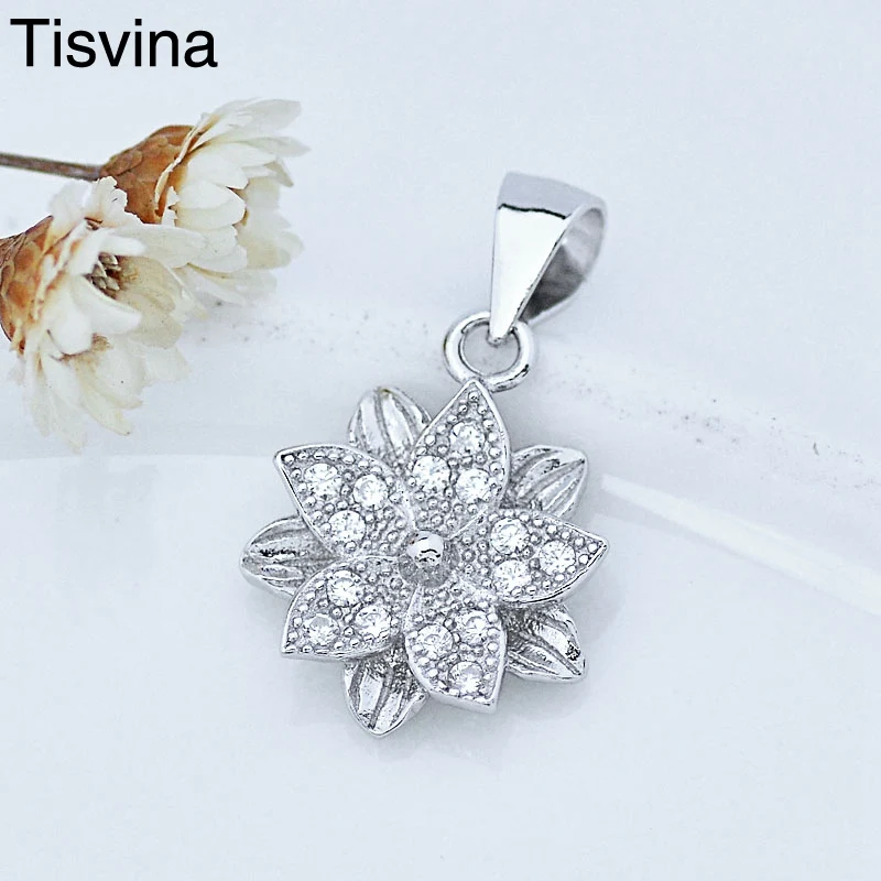 

Tisvina Original Women Petal flowers Necklace Pendants 925 Sterling Silver jewelry with Cubic Zircon Charm Elegant Wholesale