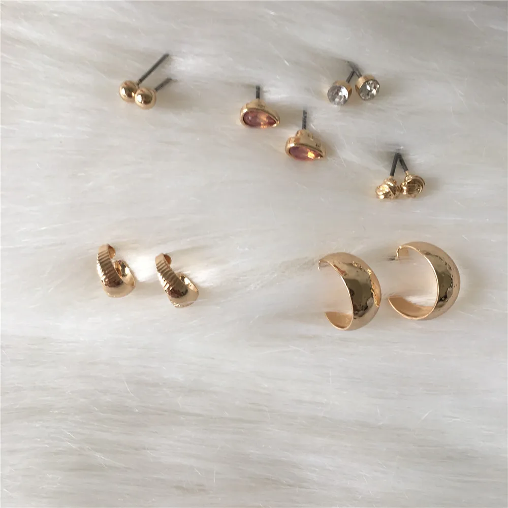 

LOVELY GOLD COLOR PLATING SMALL STONE BALL KNOT WATER DROP STUD EARRINGS SET FOR WOMEN