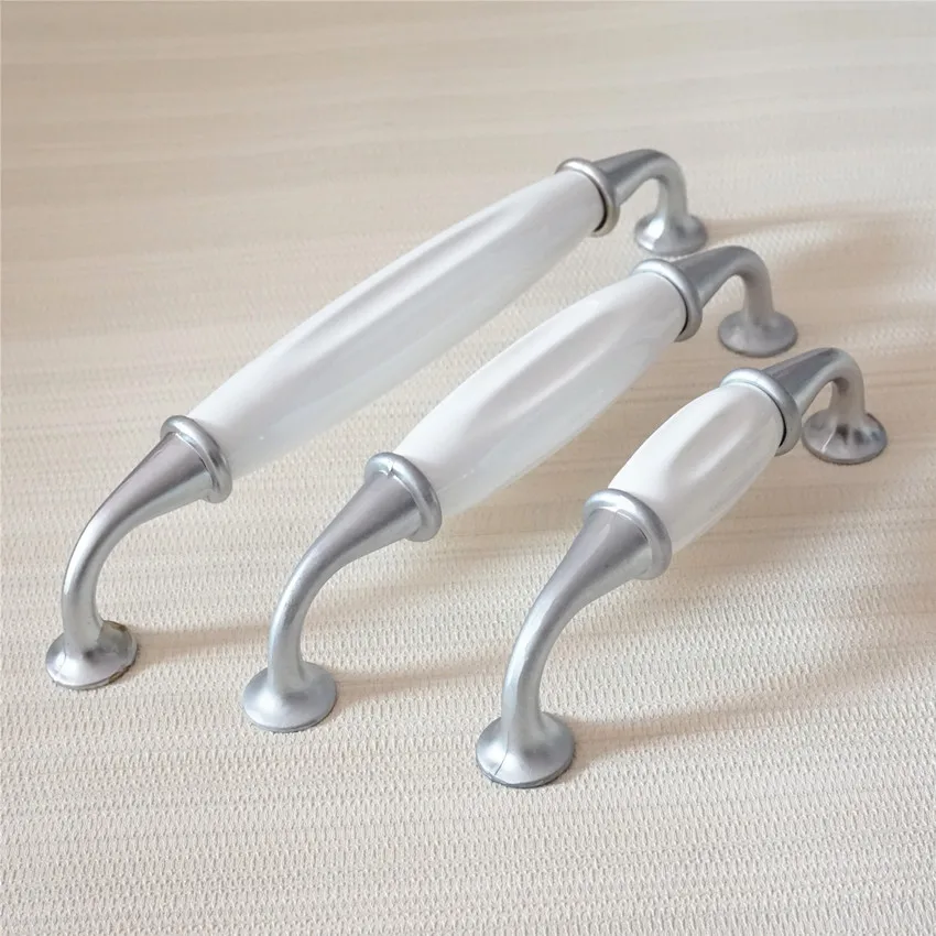

3.75" 5" 6.3" Ceramic Silver White Dresser Pulls Drawer Pull Handles Kitchen Cabinet Handles Door Pull Knobs Furniture Decor