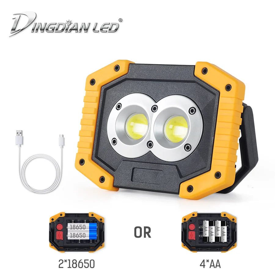 DINGDIAN светодиодный портативный прожектор для походов фонарь 20 Вт Рабочий свет USB Перезаряжаемый 18650 батарея уличный походный фонарик