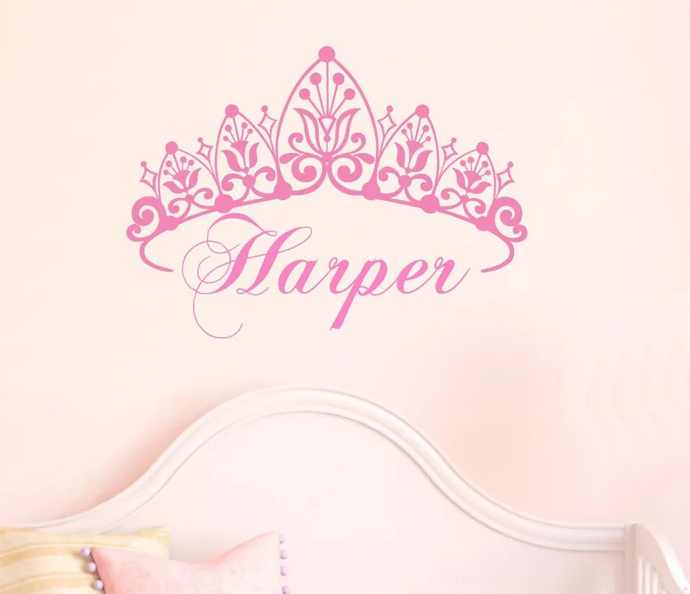 

Customer-made Personalized Baby Girl Crown Princess Name Nursery Vinyl Wall Art For Kid Room Decor-You Choose Name and Color