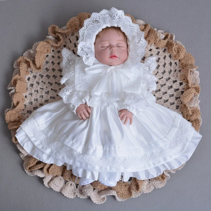 Kids Girl Dress Infant Girls Wedding Baptism 100% Cotton Dress+Cap Kids New 2Pcs Set Girls Infant Girls Clothes Baptism Dresses
