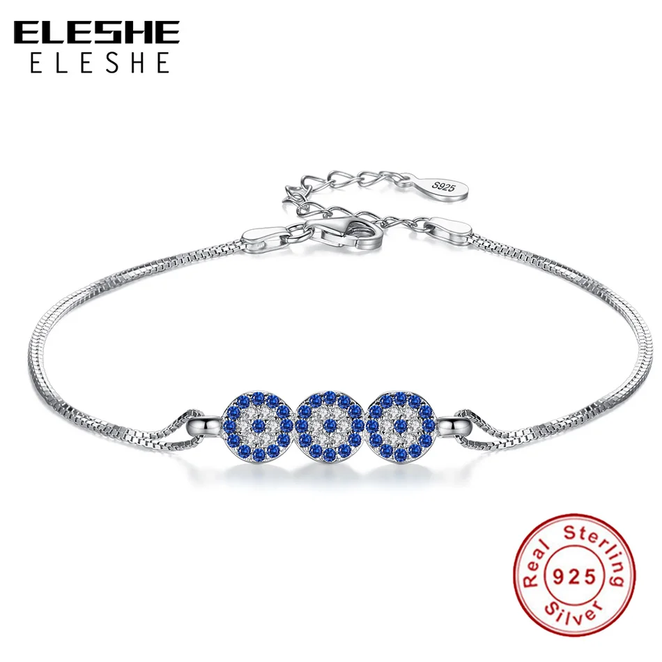 ELESHE, микро браслет с голубым кубическим цирконием, турецкий глаз, очаровательный браслет для женщин, 925 пробы, серебряный браслет, хорошее ювелирное изделие