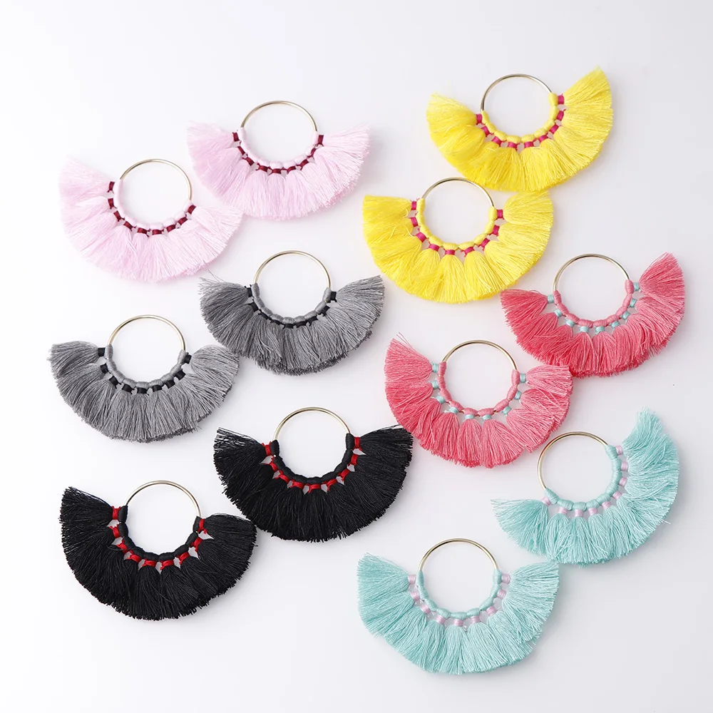 

2Pcs 8cm Fan-shape Tassel Cotton Thread Fringe For Purl Macrame DIY Jewelry Key Chain Cellphone Straps Earring Necklace Pendant
