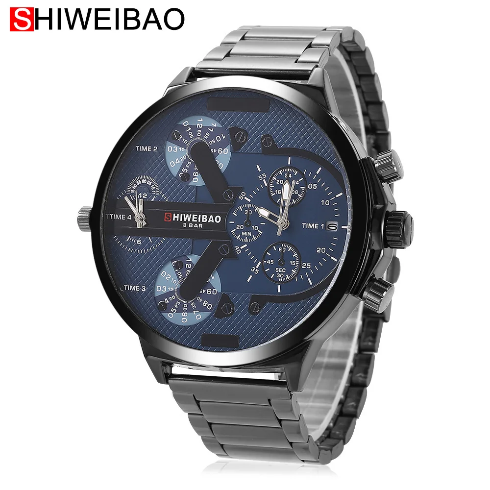 cool big case dz watch for men military wristwatches full black steel watchband dual time zones auto date drop shipping (11)