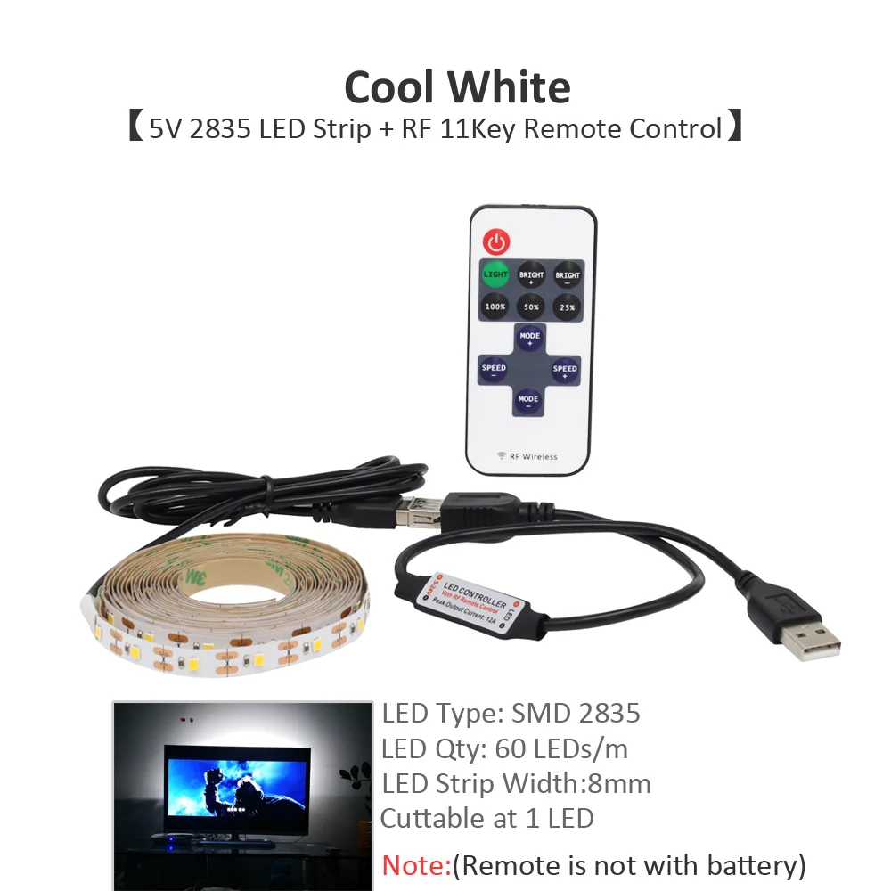 Светодиодная лента Bluetooth USB 5 V SMD 5050 3528 Водонепроницаемая RGB CCT Беспроводная Музыка USB светодиодные осветительные полосы для компьютера ТВ светильник - Испускаемый цвет: Cool White RF11Key