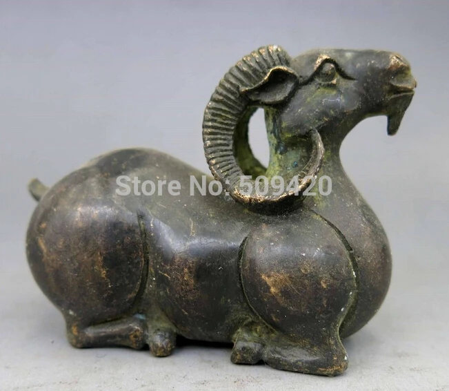 

China old bronze copper carved fine Feng Shui lucky sheep Sculpture Statue