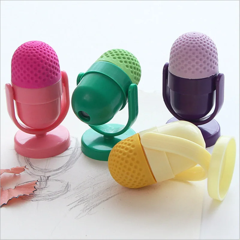 

150PCS Kawaii mini cute rubber eraser Creative Microphone With School Supplies Sharpener For kids Gift