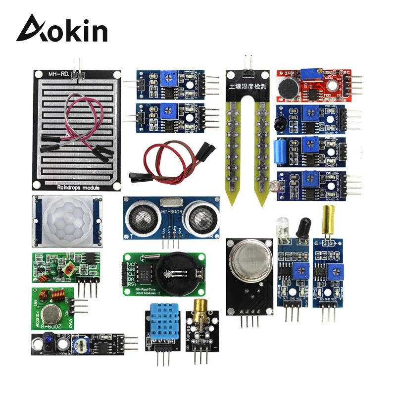 

16pcs/lot Sensor Module Board Set Kit For Arduino Diy Kit Raspberry Pi 3/2 Model B 16 Kinds Of Rain/Soil/Temperature Sensor