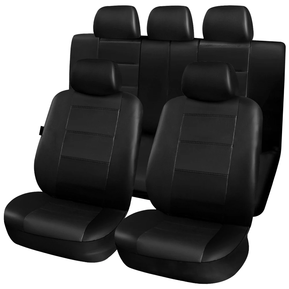 

ODOMY 11Pcs Universal PU Car Seat Covers Set Vehicle Protector Case Dustproof Automobiles SUV Interior Accessories Black