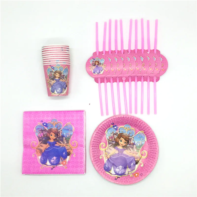 

Disney Sofia The First Theme 50Pcs/Lot Tableware Wedding Children Birthday Party Decoration For Event & Party Supplies