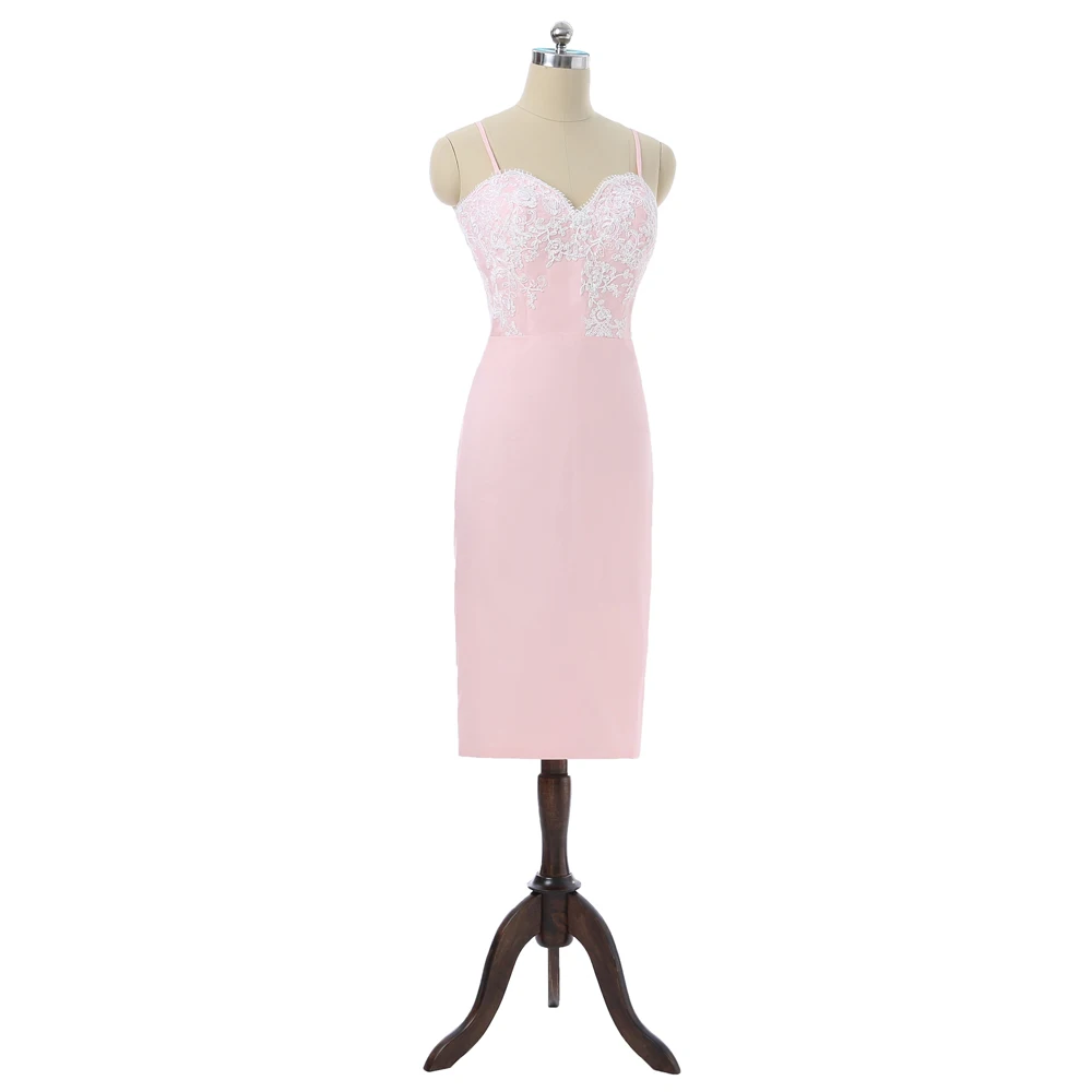 Розовый элегантные коктейльные платья облегающее платье на тонких бретельках, с аппликацией, с кружевами с открытой спиной до колена платья для выпускного вечера