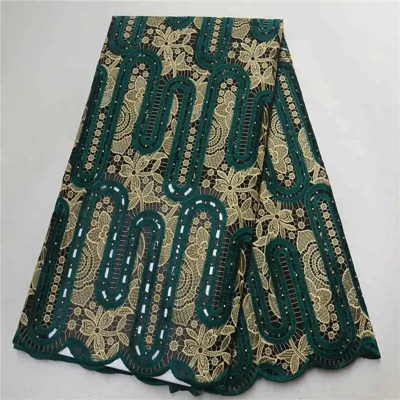 

2019 Good quality Dark Green African Embroidered Organza Lace Fabric French Net Lace Fabric With Stones For Party Dress PSA719-3
