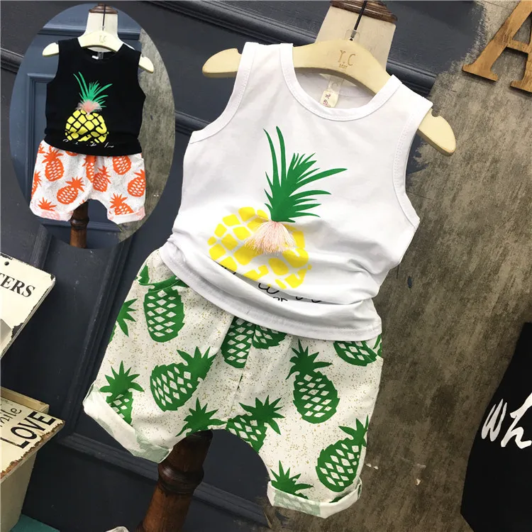 baby boy girl summer clothing set pineapple vest +shorts,kids boys